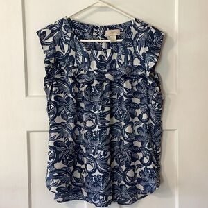 LOFT Navy and White Patterned Blouse